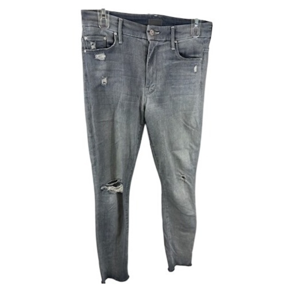 Mother HW Looker Ankle Fray Jeans Gray Distressed Denim Size 28